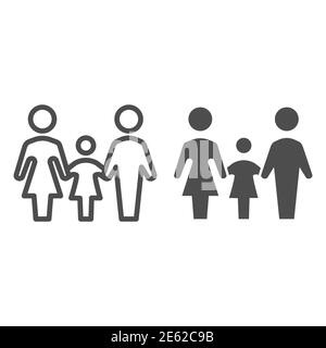 Ligne familiale et icône pleine, concept de la journée de protection des enfants du 1er juin, signe mère, père et fille sur fond blanc, parents avec symbole enfant Illustration de Vecteur