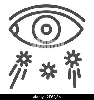 Transmission de virus et icône de ligne oculaire, concept de prévention Covid-19, virus se propage à travers les yeux signe sur fond blanc, éviter de toucher les yeux icône dans Illustration de Vecteur