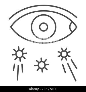 Transmission du virus et icône de la ligne mince des yeux, concept de prévention Covid-19, le virus se propage à travers les yeux signe sur fond blanc, éviter de toucher l'icône des yeux Illustration de Vecteur