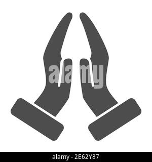 Priez mains gestuelle icône solide, gestuelle concept, mains ensemble dans signe de prière religieuse sur fond blanc, main mendier icône en style glyphe pour mobile Illustration de Vecteur