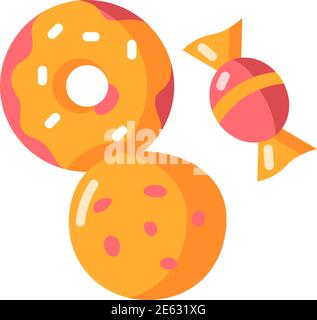 Icône de couleur plate de cookie et de Candy Vector Illustration de Vecteur