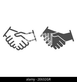Ligne de liaison et icône solide, concept de stratégie d'entreprise, signature d'un contrat d'entreprise sur fond blanc, icône partenaires mains tremblantes dans le contour Illustration de Vecteur