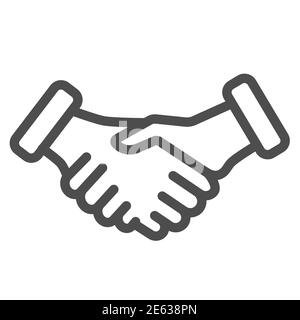 Icône de ligne de geste de poignée de main, concept de gestes, signature de mains tremblantes sur fond blanc, symbole de réussite et icône de partenariat en forme de contour Illustration de Vecteur