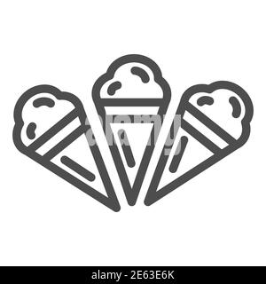 Icône de ligne de trois crèmes glacées, concept d'été, ensemble de cônes de crème glacée sur fond blanc, icône de crème glacée dans le style de contour pour le concept mobile et Illustration de Vecteur