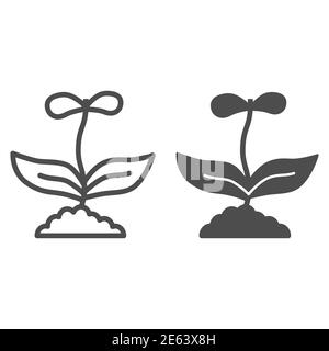 Fleur avec deux pétales ligne et icône solide, concept floral, fleur de printemps signe sur fond blanc, icône de fleur croissante dans le style de contour pour Illustration de Vecteur