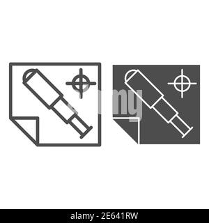 Carte et ligne de spyglass et icône solide, concept nautique, télescope et plan de navigation signe sur fond blanc, spyglass et icône de carte de voyage dans Illustration de Vecteur
