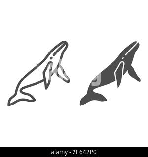 Ligne de baleine et icône solide, concept d'océan, signe d'orque sur fond blanc, icône de cachalot dans le style de contour pour le concept mobile et le web design. Vecteur Illustration de Vecteur