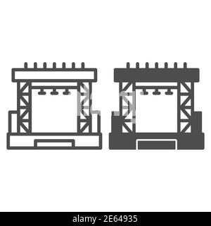 Ligne de scène de concert en plein air et icône solide, concept de festival de musique, panneau de scène sur fond blanc, icône de scène de concert dans le style de contour pour mobile Illustration de Vecteur