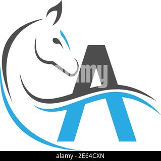 Lettre UN logo d'icône avec un vecteur de dessin d'illustration de cheval Illustration de Vecteur