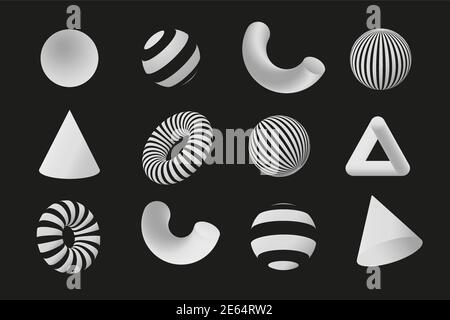 Ensemble de formes 3D à géométrie blanche. Éléments de conception vectorielle pour les médias sociaux et le contenu visuel, la conception Web et interface utilisateur, les affiches et le collage d'art, le marquage. Illustration de Vecteur