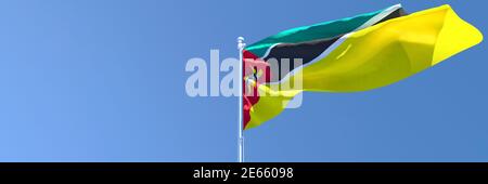 Rendu 3D du drapeau national du Mozambique qui s'y est enorissé le vent Banque D'Images