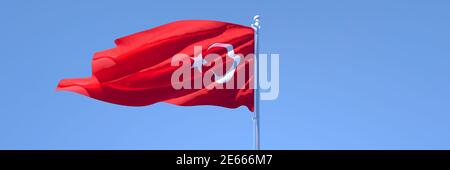 Rendu en 3D du drapeau national de la Turquie qui s'y est enorfissé le vent Banque D'Images