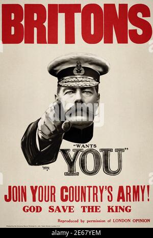 Britons Royaume-Uni Royaume-Uni historique classique vintage emblématique Kitchener veut vous recruter poster de propagande reproduction moderne. Je veux vous Banque D'Images