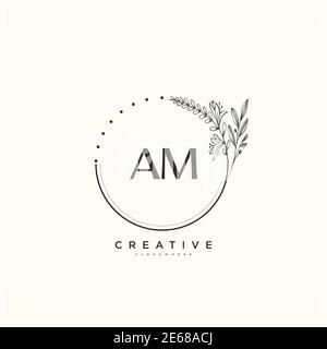 AM Beauté vecteur logo initial art, écriture logo de la signature initiale, mariage, mode, bijoux, boutique, floral et botanique avec la température créative Illustration de Vecteur