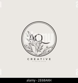 AQ Beauty vector logo initial art, écriture logo de la signature initiale, mariage, mode, bijoux, boutique, floral et botanique avec la température créative Illustration de Vecteur