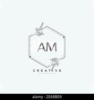 AM Beauté vecteur logo initial art, écriture logo de la signature initiale, mariage, mode, bijoux, boutique, floral et botanique avec la température créative Illustration de Vecteur