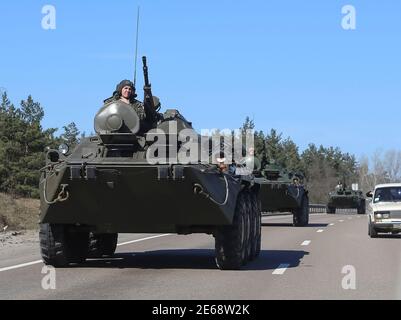 Russian troops on an armoured personnel carrier arrive at a 