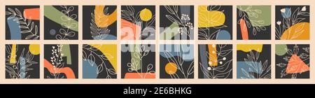 Ensemble de feuilles et fleurs diverses, formes abstraites Illustration de Vecteur