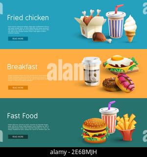 Options de sélection rapide des aliments informations en ligne 3 bannières horizontales avec des pictogrammes colorés, abstrait illustration de vecteur isolé Illustration de Vecteur