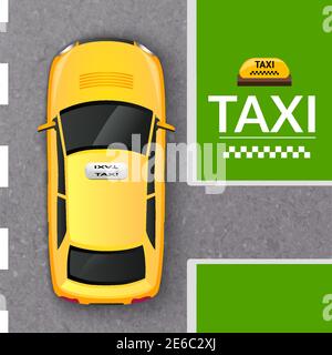 Le taxi de la société de transport en commun dans la rue vue de dessus de illustration vectorielle abstraite au-dessus du pictogramme plat Illustration de Vecteur