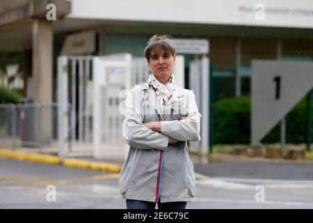Peugeot Employee Agathe Martin Poses In Front Of The Main Entrance Of Psa Peugeot Plant At