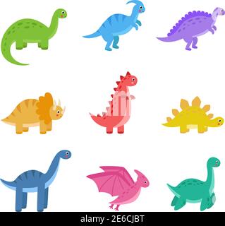 Ensemble de jolis dinosaures sur fond blanc. Illustrations vectorielles. Illustration de Vecteur