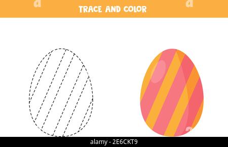 Tracer et colorer l'œuf de Pâques. Jeu éducatif pour les enfants. Pratique de l'écriture et de la coloration. Illustration de Vecteur