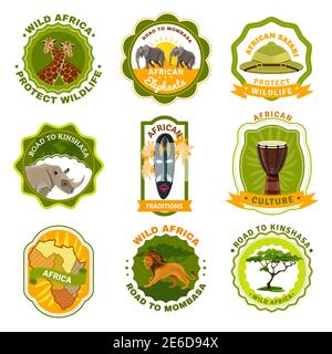 L'Afrique est un ensemble de symboles de voyage et de traditions caricatures isolées illustration vectorielle Illustration de Vecteur