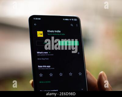 Assam, inde - 31 janvier 2021 : logo de l'application Khelo India sur l'écran du téléphone. Banque D'Images