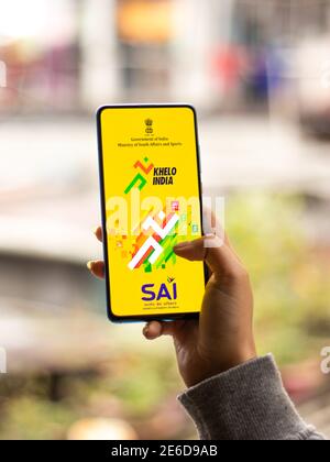 Assam, inde - 31 janvier 2021 : logo de l'application Khelo India sur l'écran du téléphone. Banque D'Images