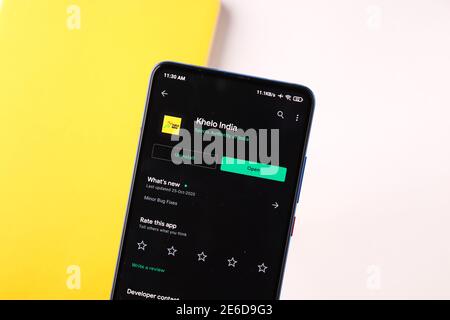 Assam, inde - 31 janvier 2021 : logo de l'application Khelo India sur l'écran du téléphone. Banque D'Images