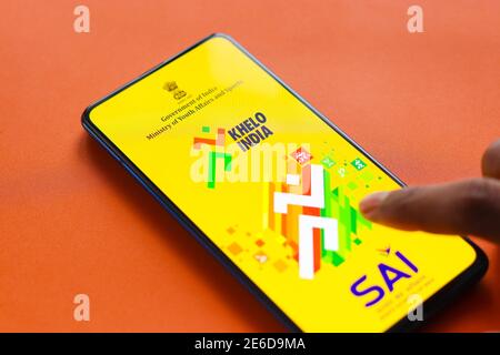 Assam, inde - 31 janvier 2021 : logo de l'application Khelo India sur l'écran du téléphone. Banque D'Images