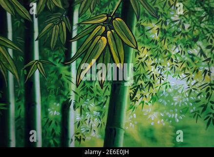 Art peinture à l'huile Fine couleur d'art Sacré bambou grove Banque D'Images