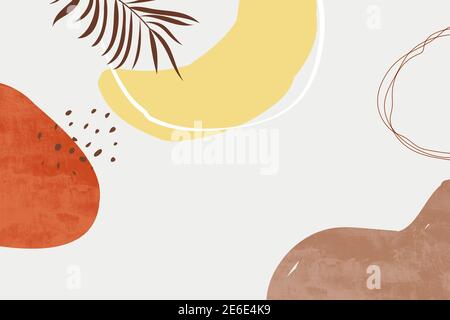 Peinture artistique abstraite avec fond pastel. Éléments géométriques minimalistes et ligne dessinée à la main. Style scandinave scandinave du milieu du siècle. Banque D'Images