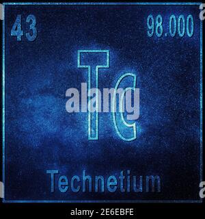 Élément chimique de technétium, signe avec numéro atomique et poids atomique, élément du tableau périodique Banque D'Images