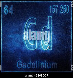 Élément chimique du gadolinium, signe avec le numéro atomique et le poids atomique, élément du tableau périodique Banque D'Images