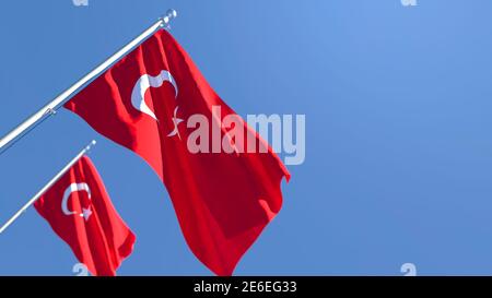 Rendu en 3D du drapeau national de la Turquie qui s'y est enorfissé le vent Banque D'Images