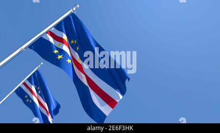 Rendu 3D du drapeau national du Cap-Vert dans le vent Banque D'Images