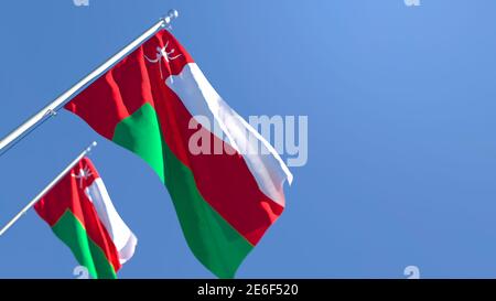 Rendu 3D du drapeau national d'Oman qui s'y est enorissé le vent Banque D'Images