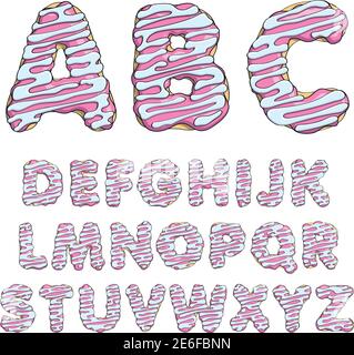 Police de beignets, alphabet savoureux. Objets isolés sur fond blanc. Illustration de Vecteur