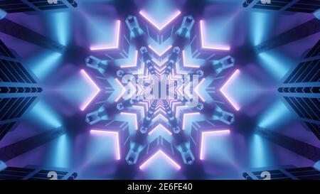 Illustration 3d bleu 4k uhd neon star hyper space tunnel fond d'écran de la maquette Banque D'Images