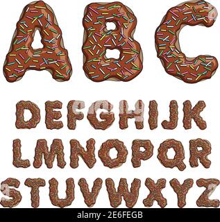 Police de beignets, alphabet savoureux. Objets isolés sur fond blanc. Illustration de Vecteur