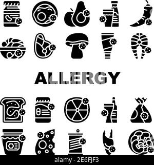 Allergies sur les produits icônes de collection définir le vecteur Illustration de Vecteur