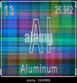 Élément chimique en aluminium, signe avec numéro atomique et poids atomique, élément du tableau périodique Banque D'Images