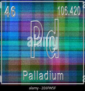 Élément chimique du palladium, signe avec numéro atomique et poids atomique, élément du tableau périodique Banque D'Images