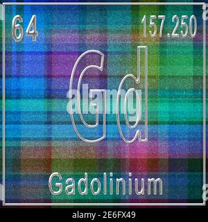 Élément chimique du gadolinium, signe avec le numéro atomique et le poids atomique, élément du tableau périodique Banque D'Images