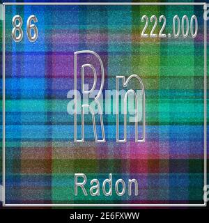 Élément chimique de radon, signe avec numéro atomique et poids atomique, élément du tableau périodique Banque D'Images