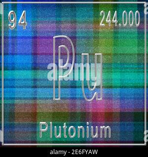 Élément chimique de plutonium, signe avec numéro atomique et poids atomique, élément du tableau périodique Banque D'Images