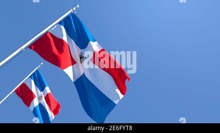 Rendu 3D du drapeau national de la République dominicaine en signe de spéléologie dans le vent Banque D'Images