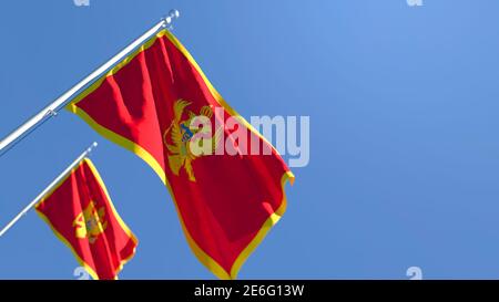 Rendu en 3D du drapeau national du Monténégro qui s'y est enorné le vent Banque D'Images